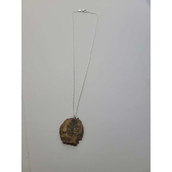 Vintage Tree Pendant Necklace Hand Etched Tree Design on Antler Look Pendant - Picture 8 of 10